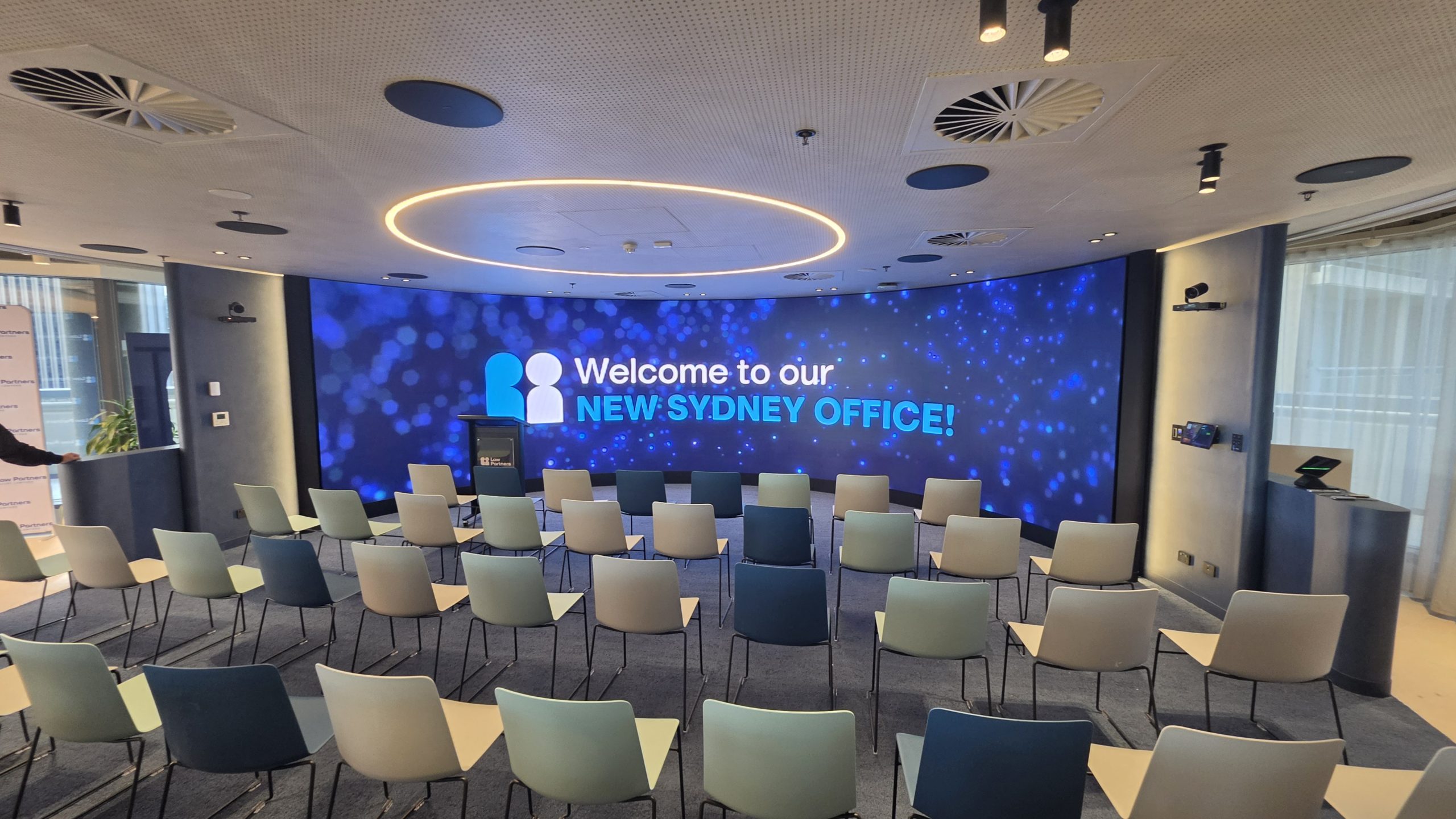 Law Partners presentation room with curved LED wall