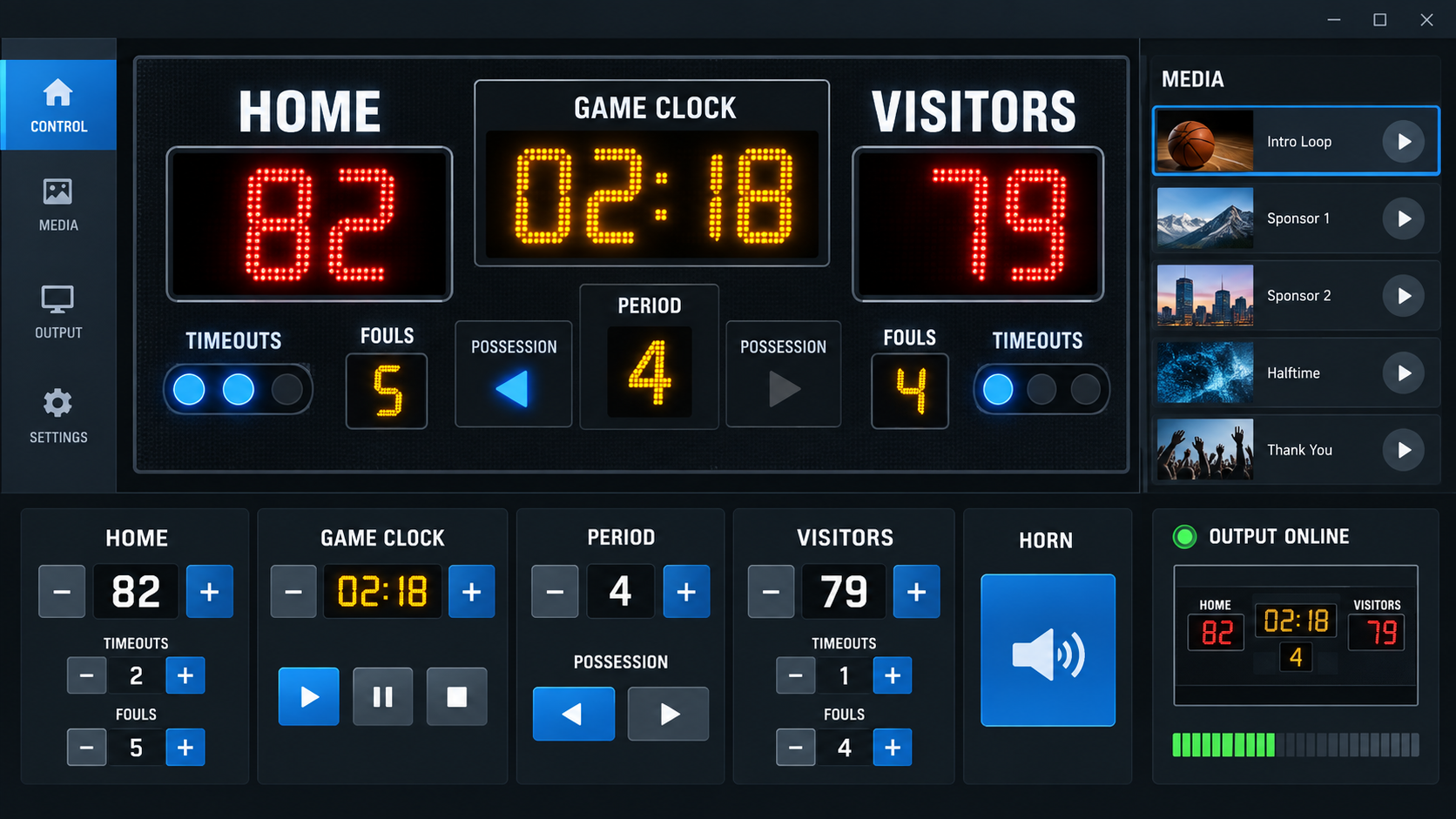 Multi-sport digital scoreboard control software interface